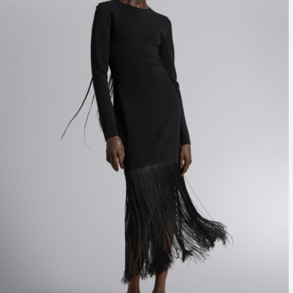 Black Knit dress with frindge - Picture 1 of 3